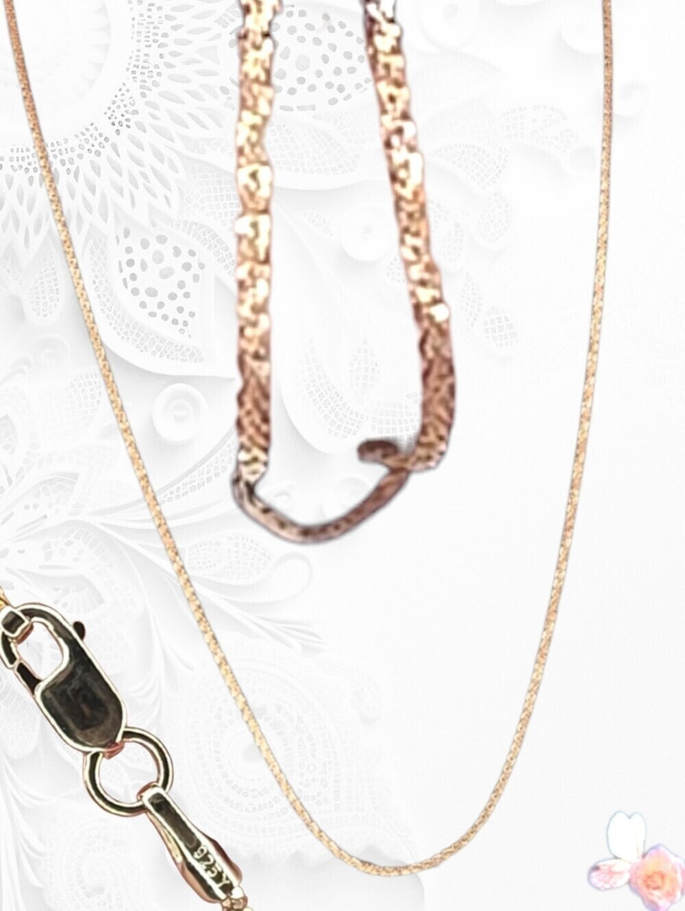 925 Sterling Silver Rose Gold Overlay Chain Necklace 20" 532